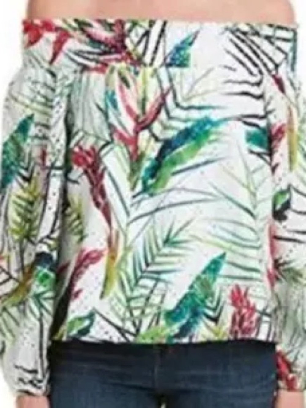 Parker Teagan Eyelet Printed Off-the-Shoulder Blouse paradise palms sz S